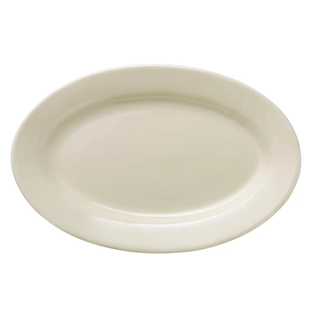 Libbey 740-901-138 Oval Porcelain Platter 13.5" L x 8.9" W x 1.25" H White Rolled Edge - 12/Case