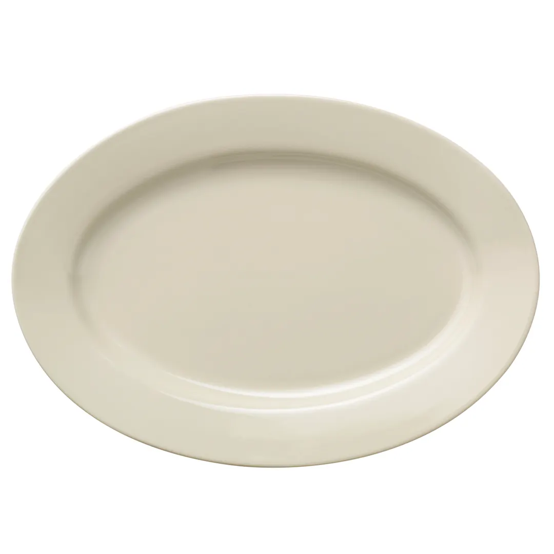 Libbey 740-901-511 Oval Platter, 15.25" L x 10.88" W x 1.33" H White Porcelain Rolled Edge - 6/Case