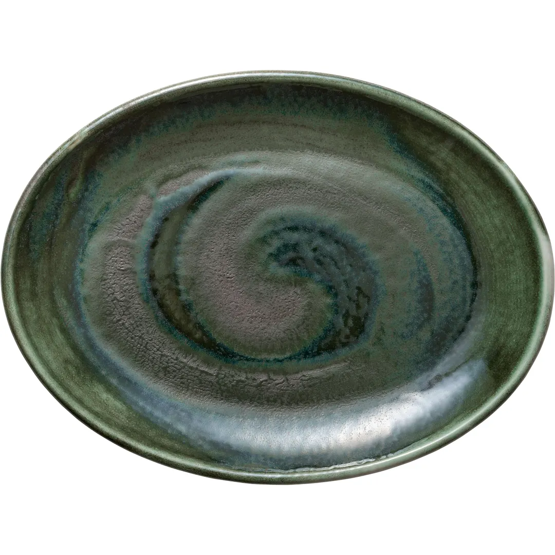 Heart & Soul 801222541000103 Oval Porcelain Platter Avocado 10" x 7.5" Curved Coupe Rim - 6/Case