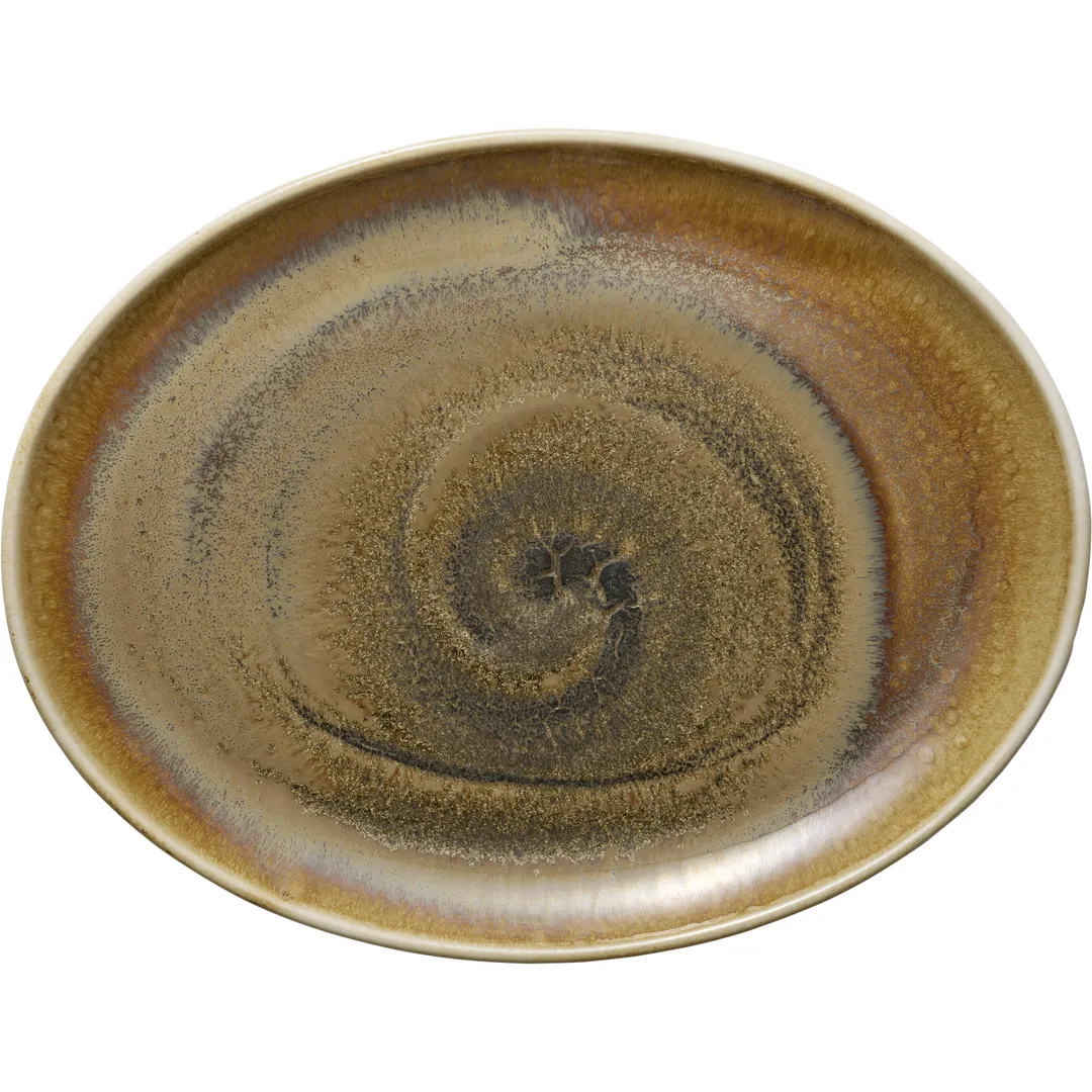 Heart & Soul 801223141000102 Oval Porcelain Platter, 12" L x 9.4" W x 1.1" H, Cumin Rim - 6/Case