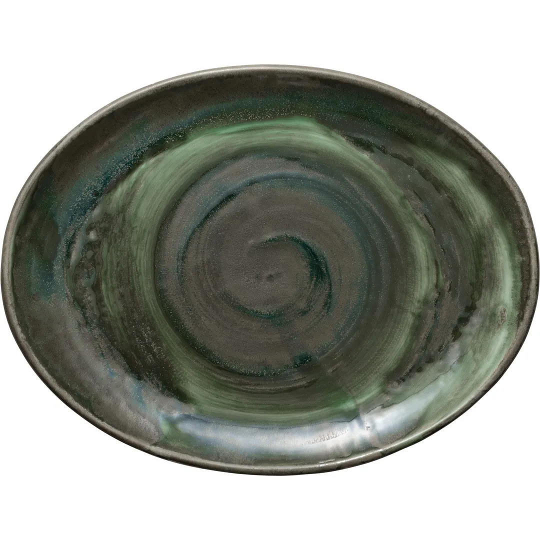 Heart & Soul 801223141000103 - Oval Porcelain Platter 12" x 9.41" x 1.1", Avocado Coupe Rim - 6/Case