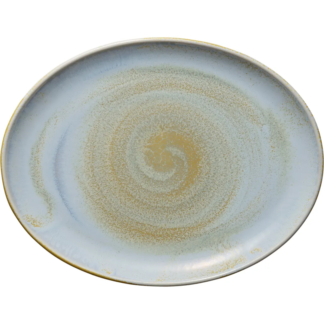 Heart & Soul 801223641000100 Oval Porcelain Platter, 14.25" x 11" x 1.14", Curved Edge - 6/Case