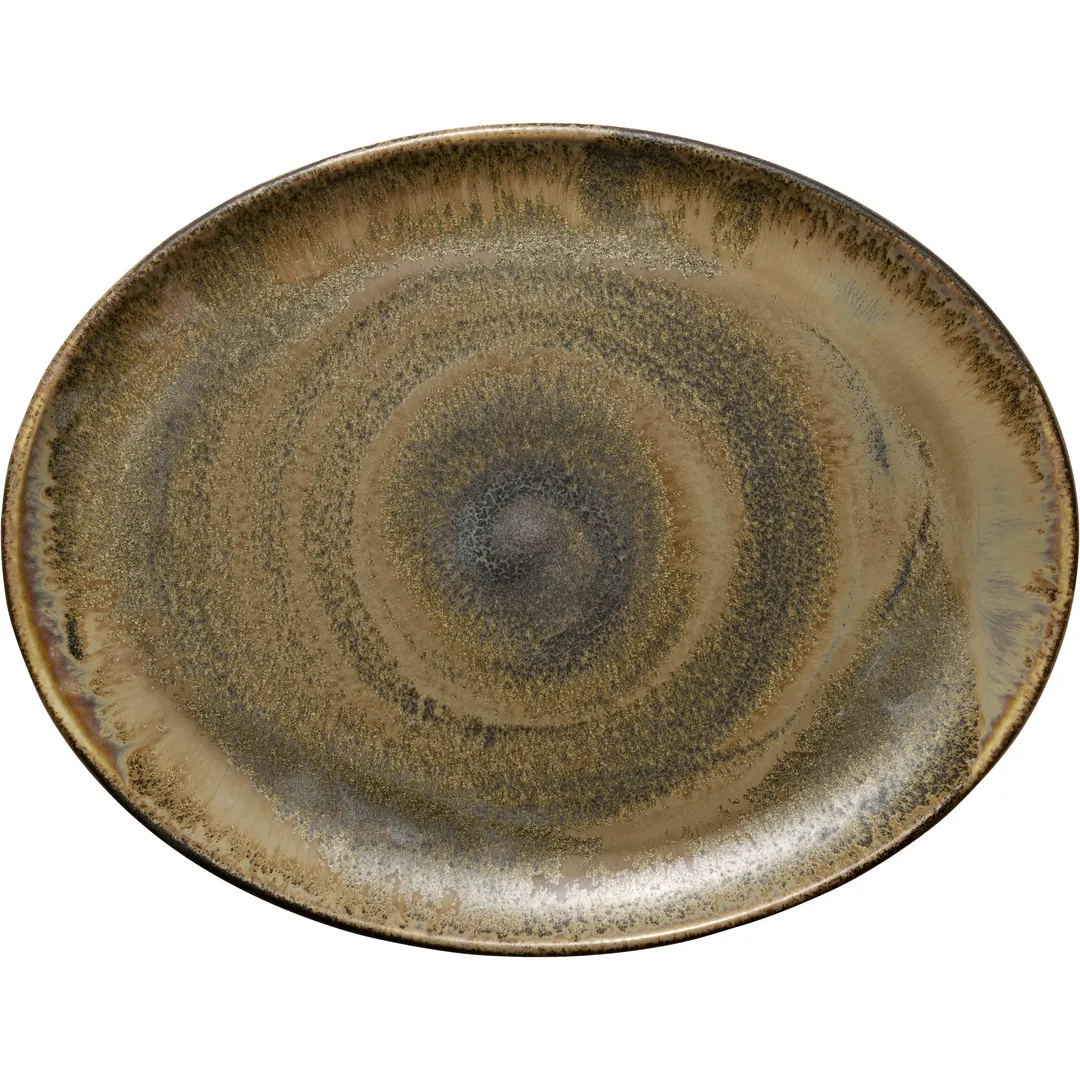 Heart & Soul 801223641000102 Oval Porcelain Platter, 14.25" L x 11" W x 1.14" H, Cumin - 6/Case