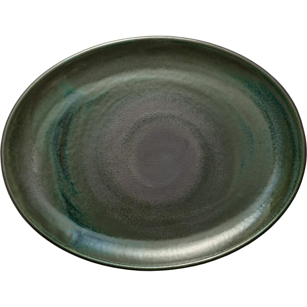 Heart & Soul 801223641000103 Porcelain Platter Avocado 14.25" x 11" x 1.14" Curved Edge - 6/Case