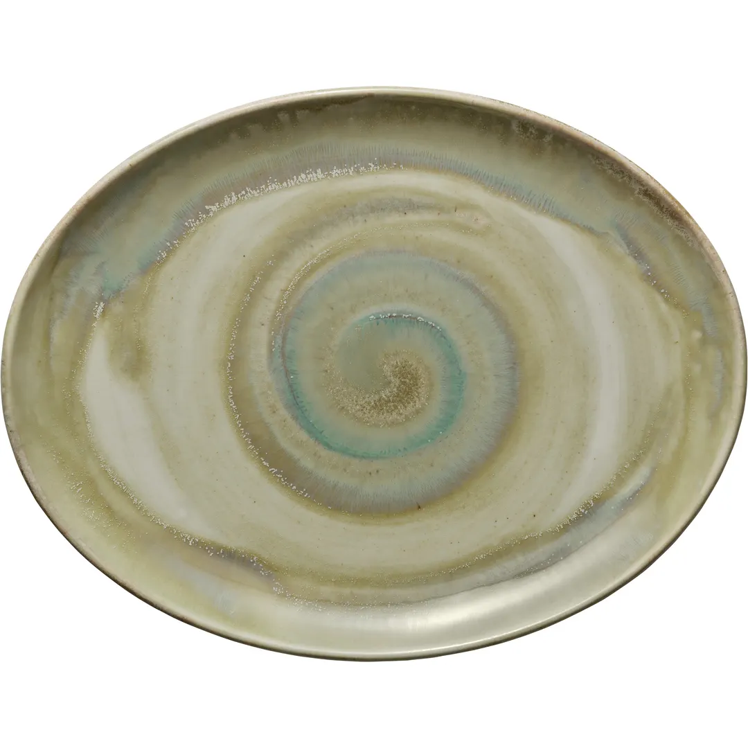 Heart & Soul 801223641000104 Oval Porcelain Platter, 14.25" L x 11" W x 1.14" H, Thyme - 6/Case
