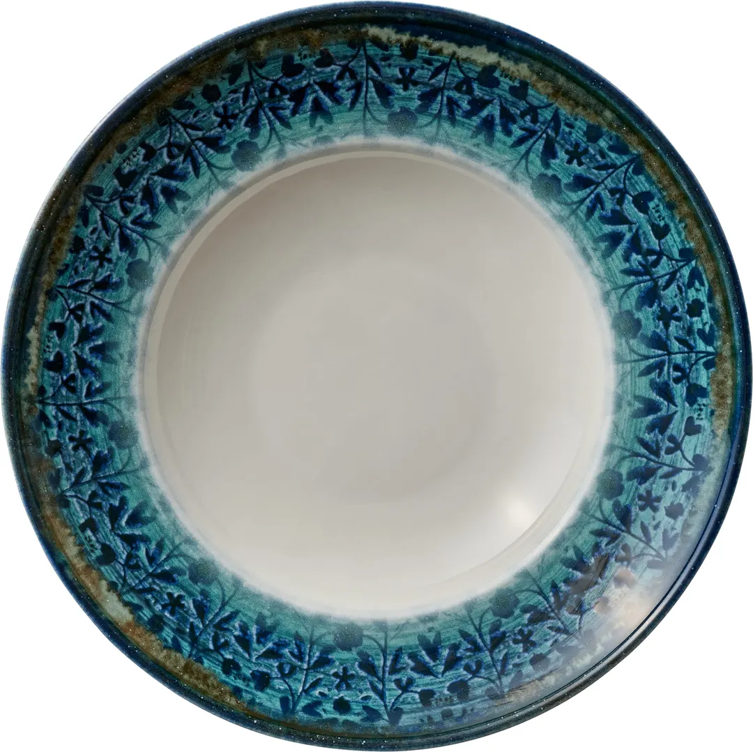 Libbey 803012741000301 - 10‑7/8" China Plate, 13.5 oz, Blue‑Black Mirage Pattern, Oven Safe - 6/Case