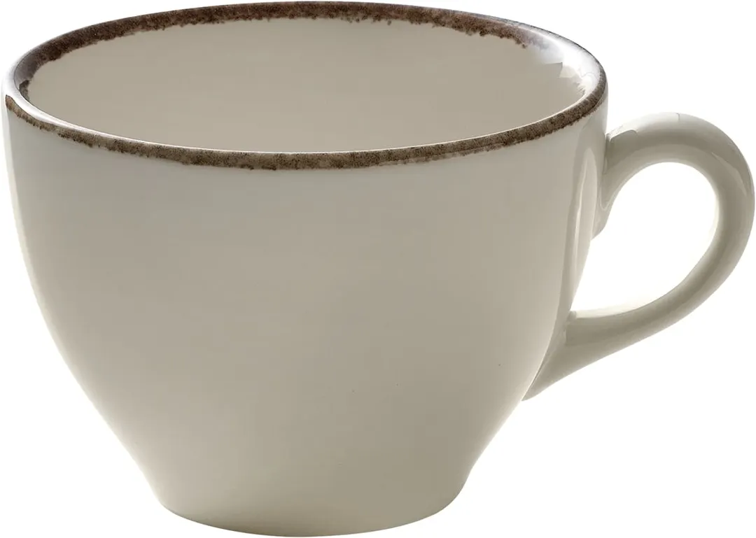 Libbey 803522241000403 - 7.4 oz Tan Rim China Cup, 3.5" Dia x 2.625" H, Microwave Oven Safe - 6/Case
