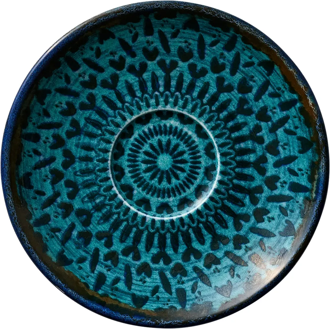 Libbey 803690941000301 Saucer, 4.5" x 0.75" Vitrified China, Blue & Black Mirage Pattern - 6/Case