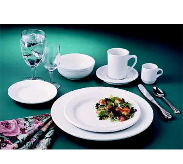 Libbey 840-425R-25 China Plate, 9" Round Porcelain Plate, Bright White, Wide Rolled Rim - 24/Case