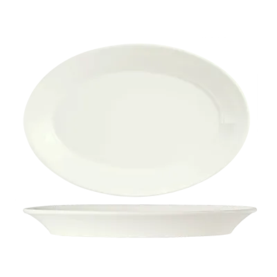 Libbey 905356823 Platter – 13.38" x 9.5" x 1.5" Porcelain, White Rideau™ Body, Rim – 12/Case