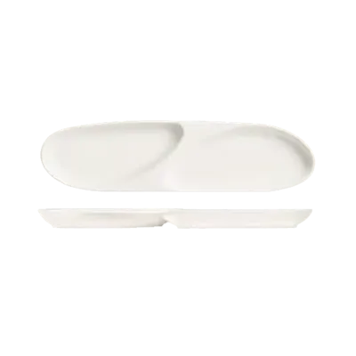 Libbey 905356913 - 2-Well Oval Tray, 14.5" x 3.75" x 1" Porcelain, White Rideau, Slenda® - 12/Case