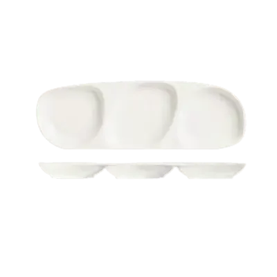 Libbey 905356914 Slenda 3‑Compartment Tray, 13½" × 4¾" Oblong Porcelain, Royal Rideau - 12/Case