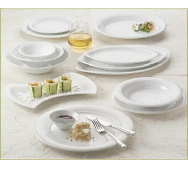 Libbey 911194008 - Oval Porcelain Platter 14" x 10" White Rimmed, Reflections™ Pattern - 12/Case