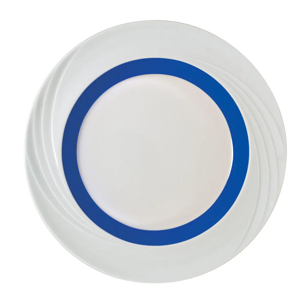 Schonwald 9181826-62971 Round Porcelain Plate, 10.25" Diameter, White™ with Dark Blue Band - 6/Case