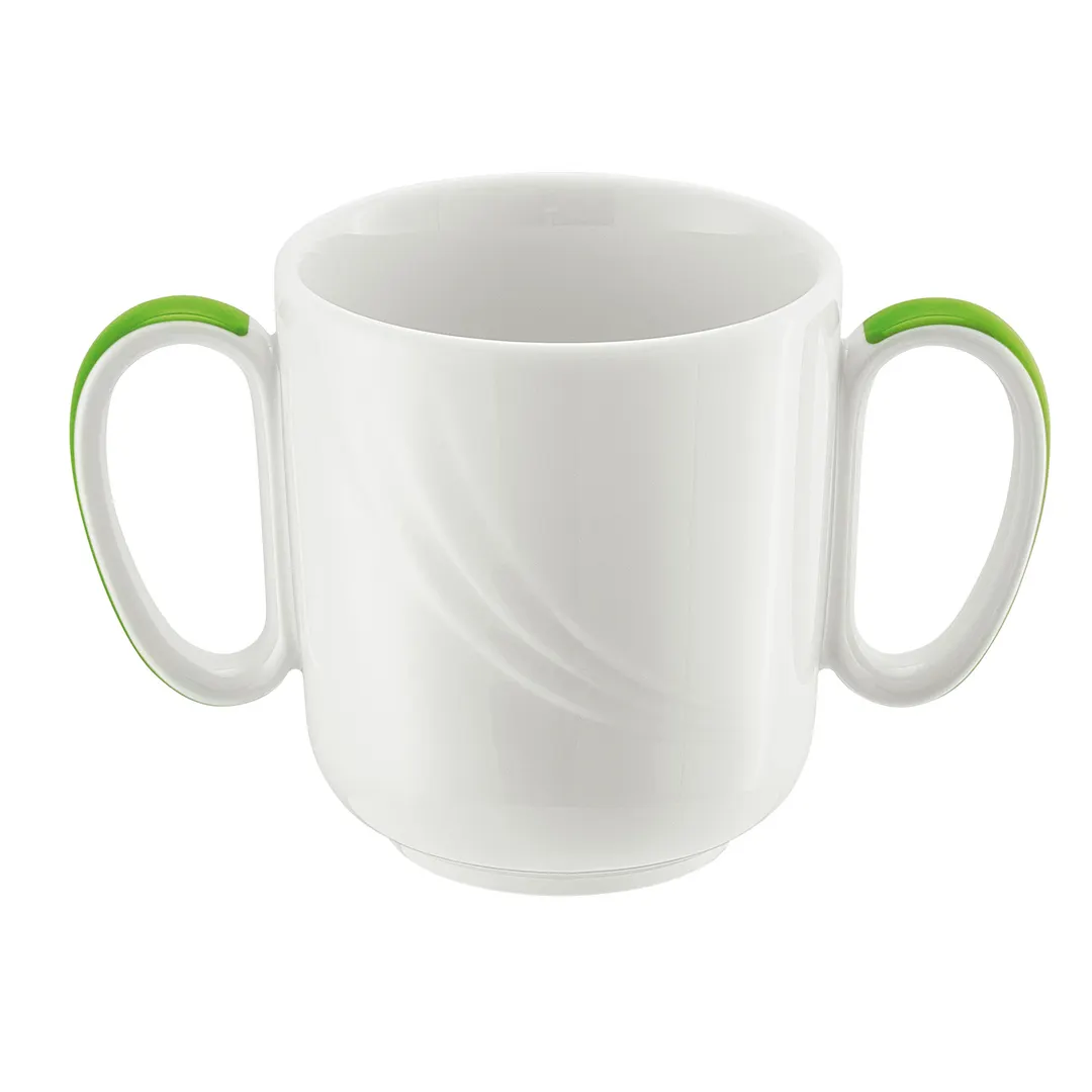 Schonwald 9185631-62941 China Mug, 10.5 oz Porcelain White with Light Green Band, 2‑Handle - 6/Case