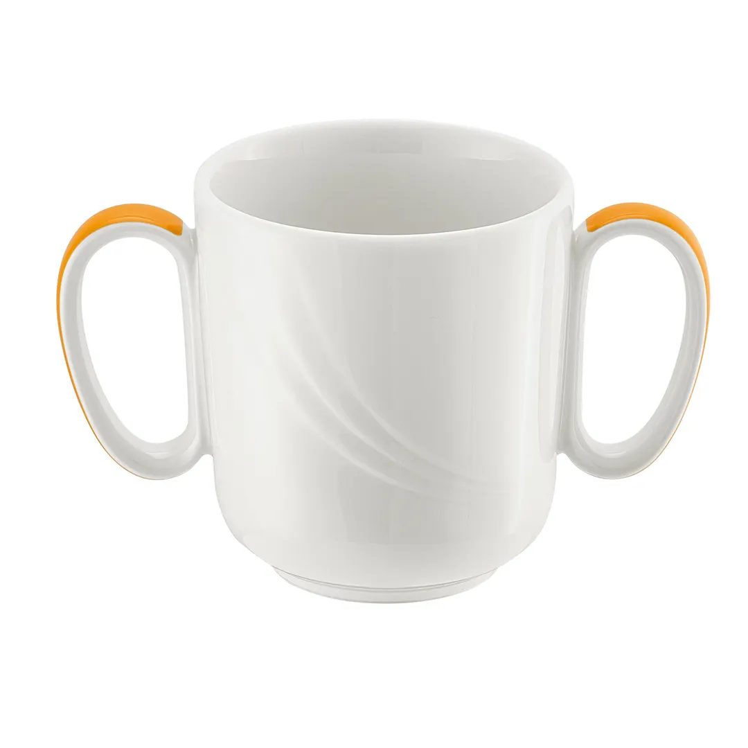 Schonwald 9185631-62991 China Mug, 10.5 oz (3.38" H x 3.25" Dia), Porcelain, Orange Band - 6/Case