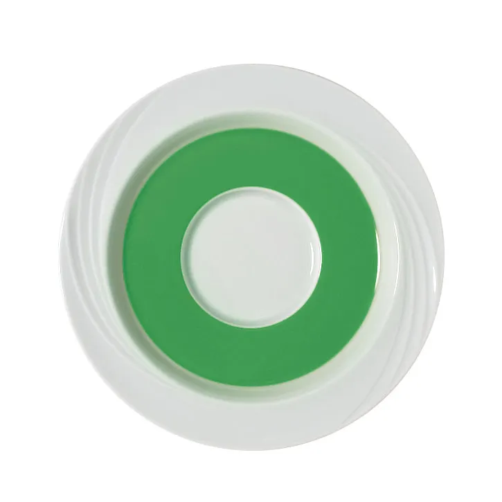 Schonwald 9187130-62942 Porcelain Saucer, 6-5/8" Dia., 2-3/8" Well, White with Green Band - 12/Case