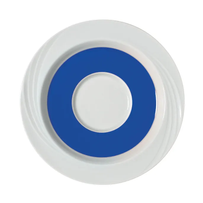 Schonwald 9187130-62972 Round Porcelain Saucer 6-5/8" Dia 2-3/8" Well White™ Dark Blue - 12/Case