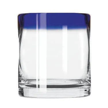 Libbey 92302 Aruba Rocks Glass - 12 oz 355 ml, 3"3/8" Cobalt Blue Rim, Dishwasher Safe - 12/Case