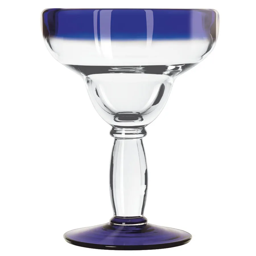 Libbey 92308 Margarita Glass - 12 oz, 6-3/8" H x 4-5/8" T, Cobalt Blue Rim, Glass - 12/Case