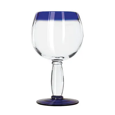 Libbey 92309 Aruba Cocktail Glass, 16 oz, Cobalt Blue Rim, Round, Hand Blown Glass - 12/Case