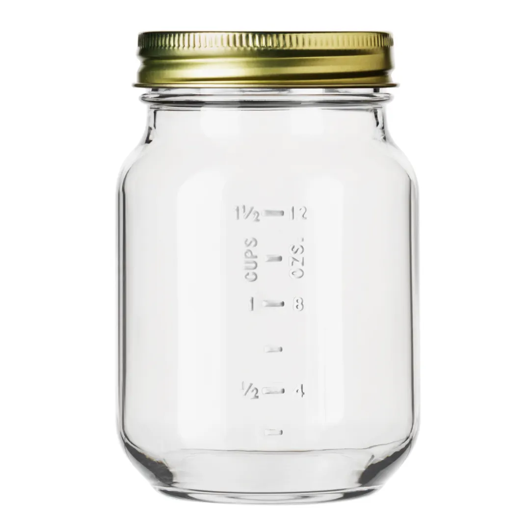 Libbey 92455 - Clear Plastic Mason Jar, 16 oz (1 pt) Capacity Lines, BPA‑Free, Dishwasher Safe, - 12/Case