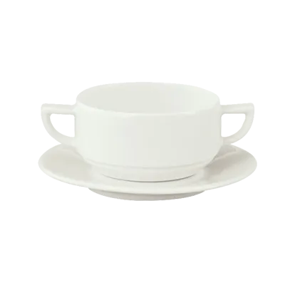 Schonwald 9302728 - Soup Cup, 9.5 Oz, 2.5" Dia Foot, Porcelain, White™ Finish, Handles - 12/Case