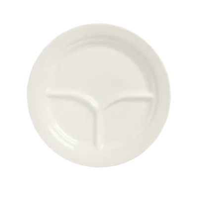 Libbey 950093763 - 10" Round 3-Compartment China Plate, Flint Pattern, Glazed and Vitrified, 12/Case