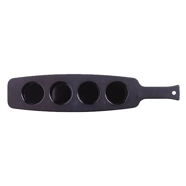 Libbey 96458 Flight Bar Tray – 4‑Well, 18"5/8 L x 4"1/8 W x 1"3/8 H, Black Plastic, Safe - 6/Case