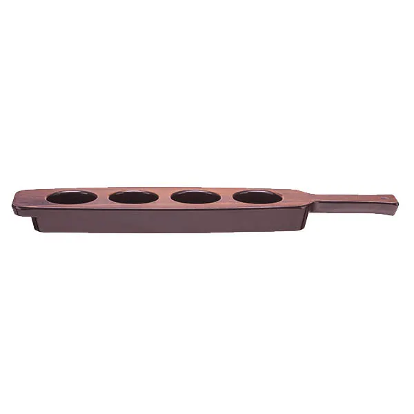 Libbey 96459 Flight Tray - 4‑Well, 18"¾ x 4"⅛ x 1"⅜, Cherry Wood Look Plastic Safe - 6/Case