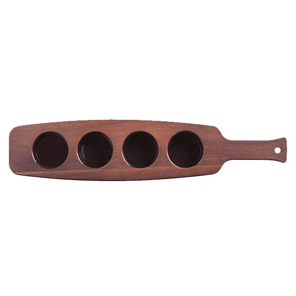 Libbey 96459 Flight Tray - 4‑Well, 18"¾ x 4"⅛ x 1"⅜, Cherry Wood Look Plastic Safe - 6/Case