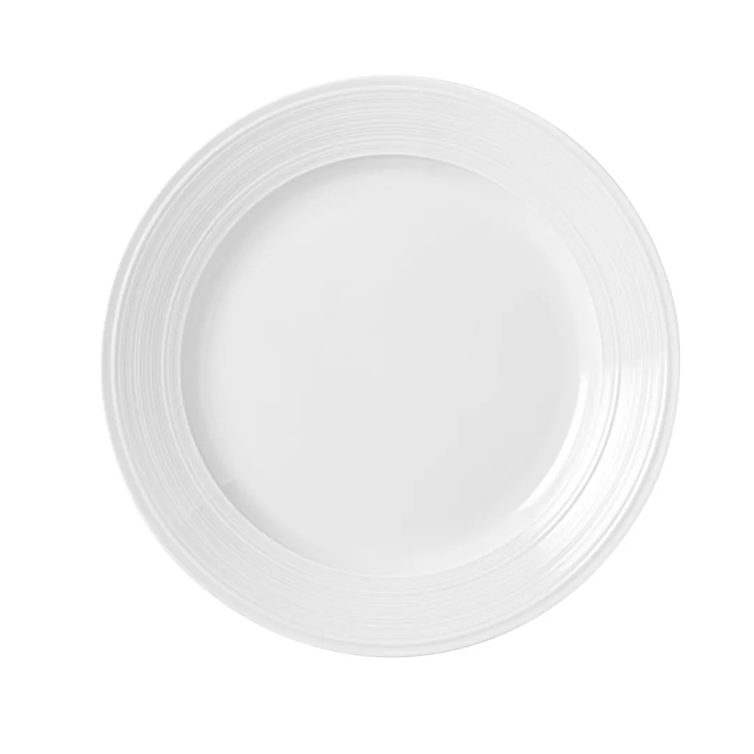 Libbey 999001155 - 11" Round Porcelain Plate, Lunar White, Galileo Pattern, Embossed Rim - 12/Case