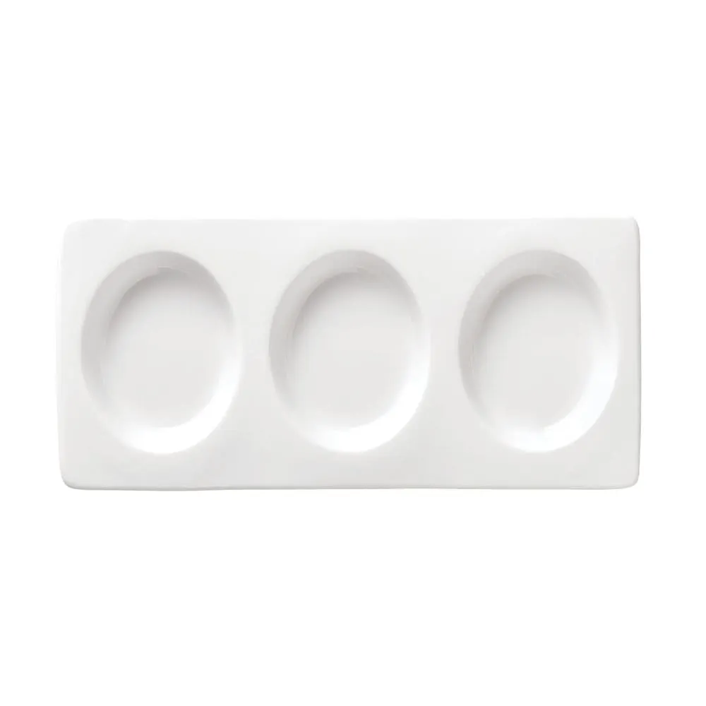 Libbey 999023302 Tray, 12" x 5-3/4" Porcelain, Rigel Pattern, 3 × 3 oz, Microban Glaze - 12/Case