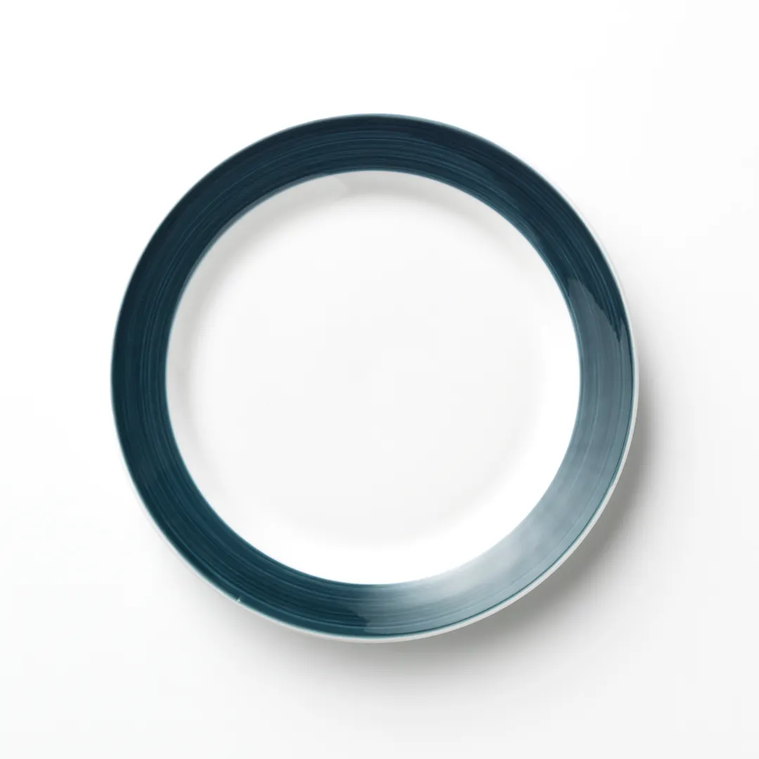 Libbey 999024149 - 10.25" Round Porcelain Plate, Lunar White with Blue Rigel Trim, Glaze - 12/Case