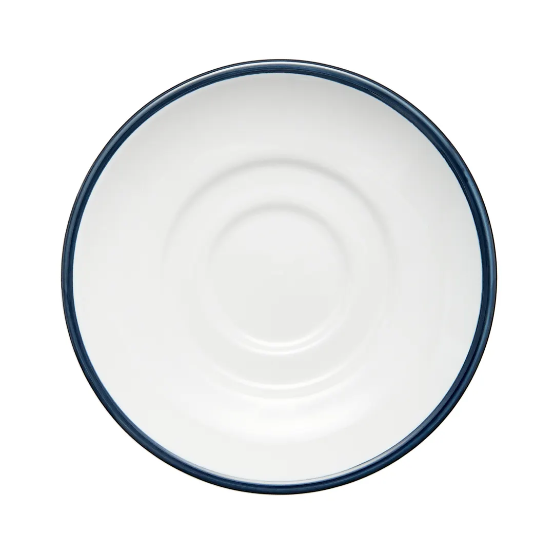 Libbey 999024500 China Saucer, 6" Dia x 1" H, Porcelain, Lunar White, Blue Rigel Band - 36/Case