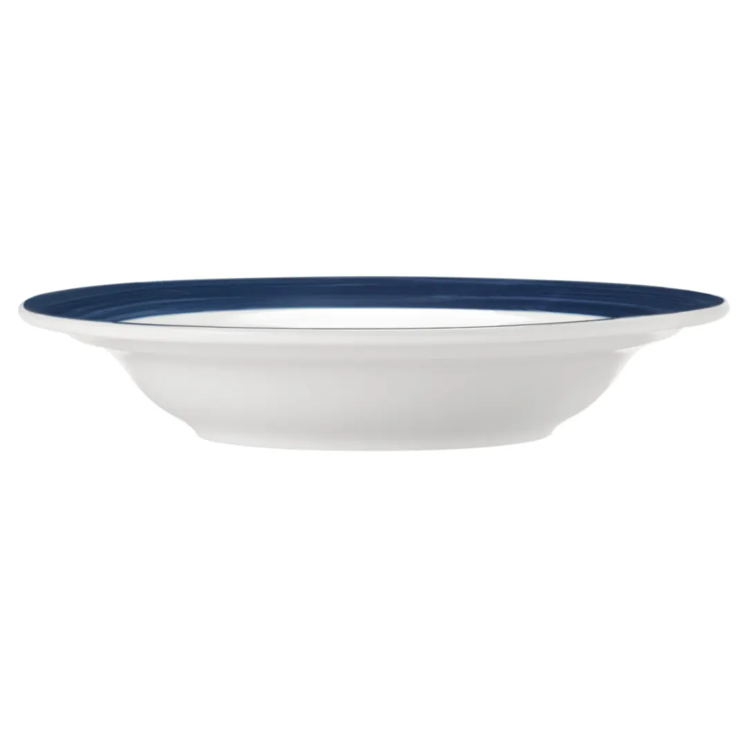 Libbey 999024740 - Lunar White 9" Soup Bowl, 14 oz Porcelain Steel Blue Band Glaze - 24/Case