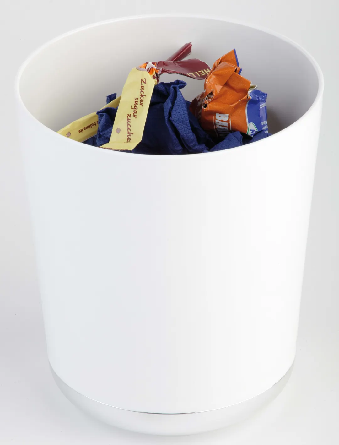 APS Germany APS 00019 - 44 oz Bin, 5"1/8" x 6"1/8" H, SAN Plastic, Chrome Bottom - 24/Case