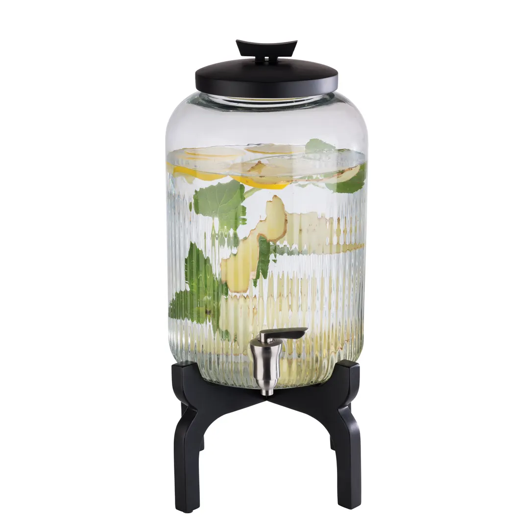 APS Germany APS 10403 Glass Dispenser, 236‑3/4 oz, 9‑3/4" × 18" H, Spigot, Stand & Lid - 1/Case