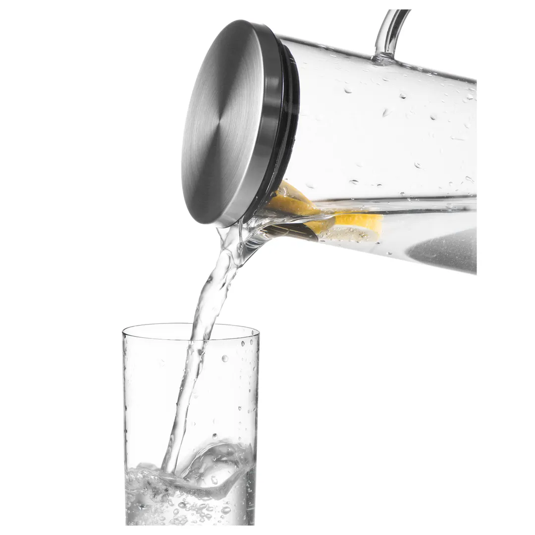 APS Germany APS 10764 - 50.75 Oz Glass Decanter Carafe Handled, Steel Lid, Dishwasher Safe - 12/Case