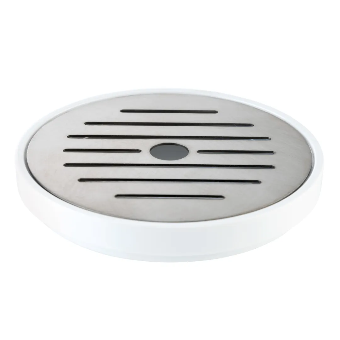APS Germany APS 10851 Drip Tray, 3‑3/4" Dia x 5/8" H Plastic with Stainless Insert, White - 1/Case