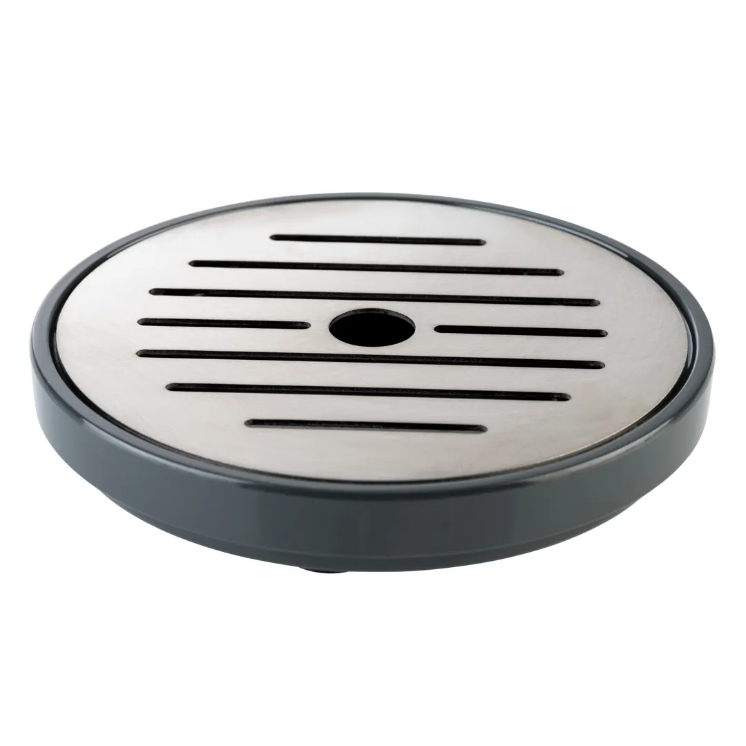 APS Germany APS 10853 Drip Tray, 3¾" Dia x 5/8" H, Black Melamine Steel Insert, Stackable - 1/Case