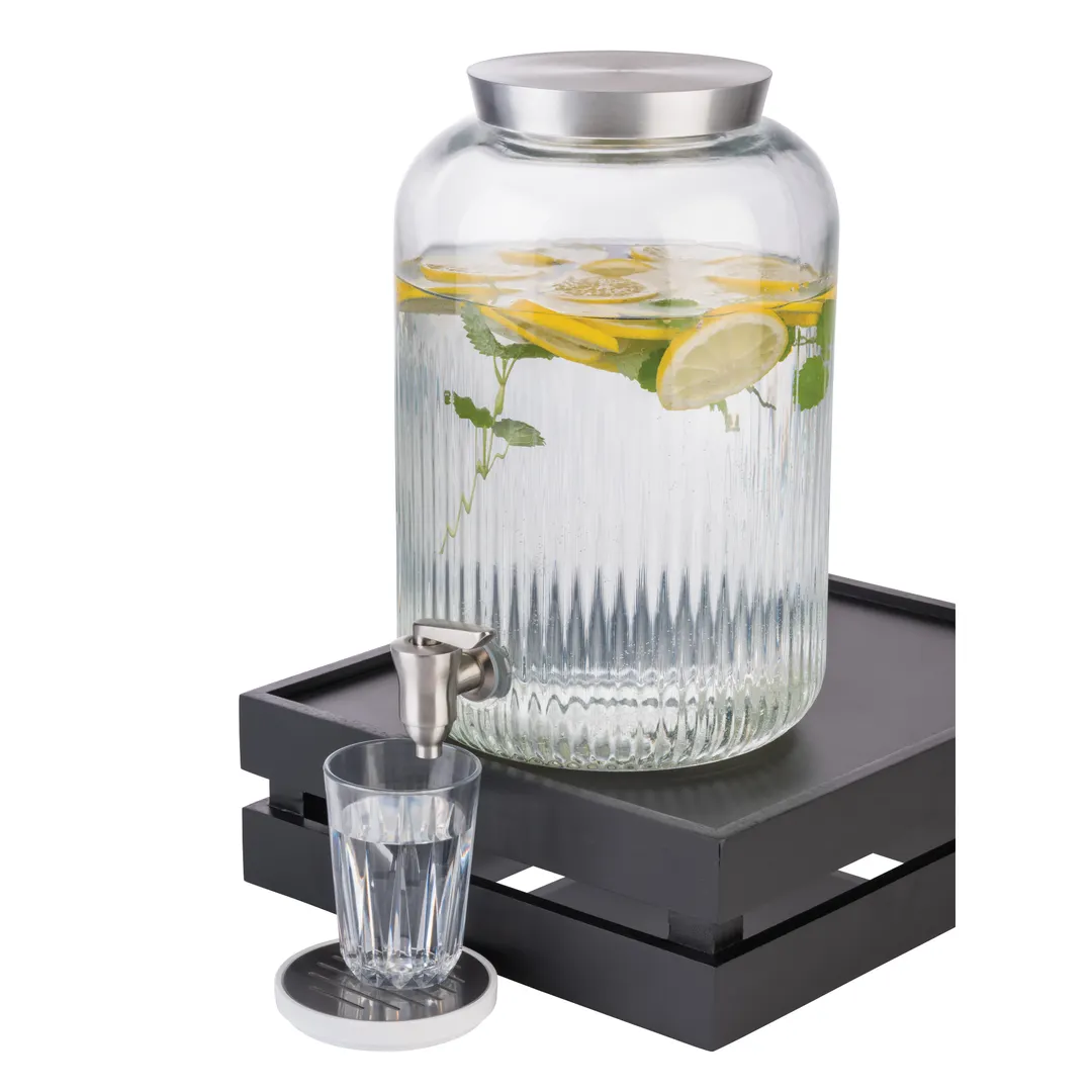 APS Germany APS 10855 - 236.75 oz Glass Beverage Dispenser, 7 " × 12 " Clear, Thick‑Walled Ribbed - 1/Case
