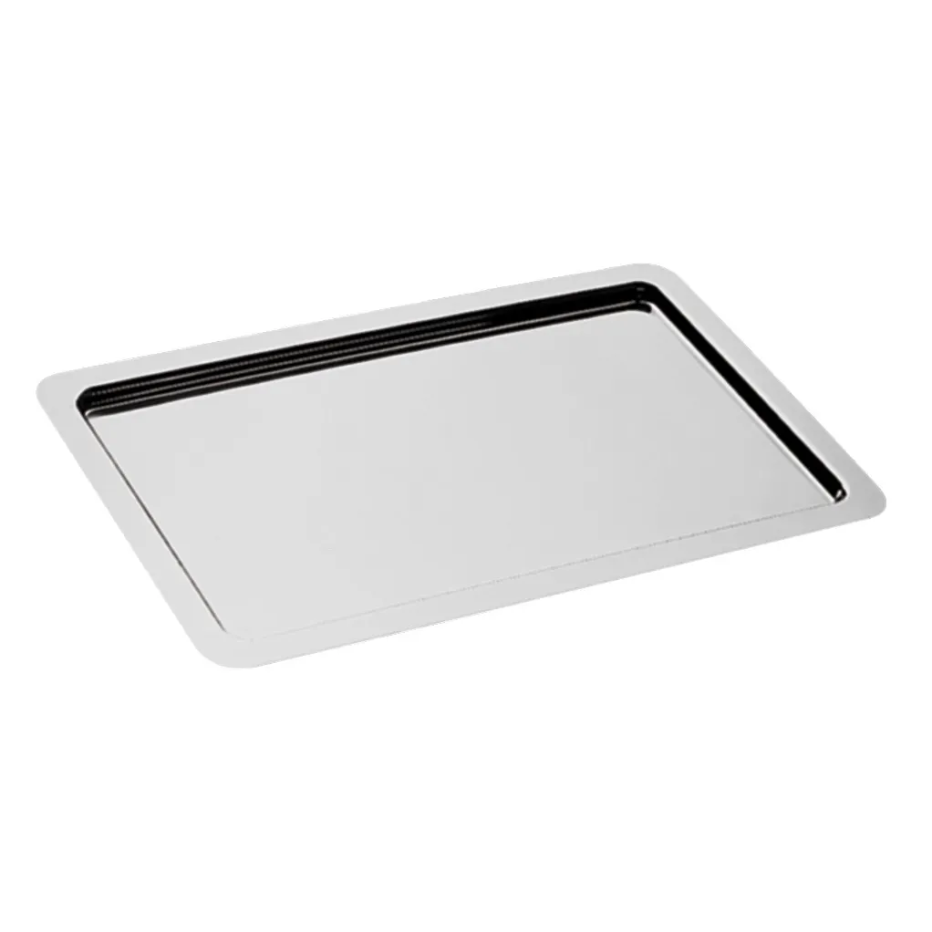 APS Germany APS 11100 - Rectangular 20" x 12" x 0.6" 18/10 Stainless Steel Serving Tray, Mirror Polish Finish, GN 1/1, Stackable, Dishwasher Safe - 5/Case