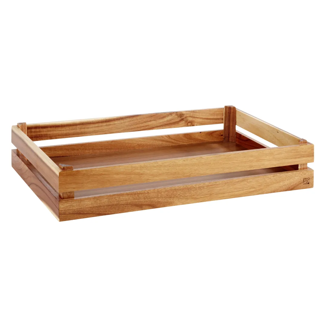 APS Germany APS 11620 Crate, 21.9" L x 13.9" W x 4.3" H, Acacia Wood Caramel, GN 1/1 - Case