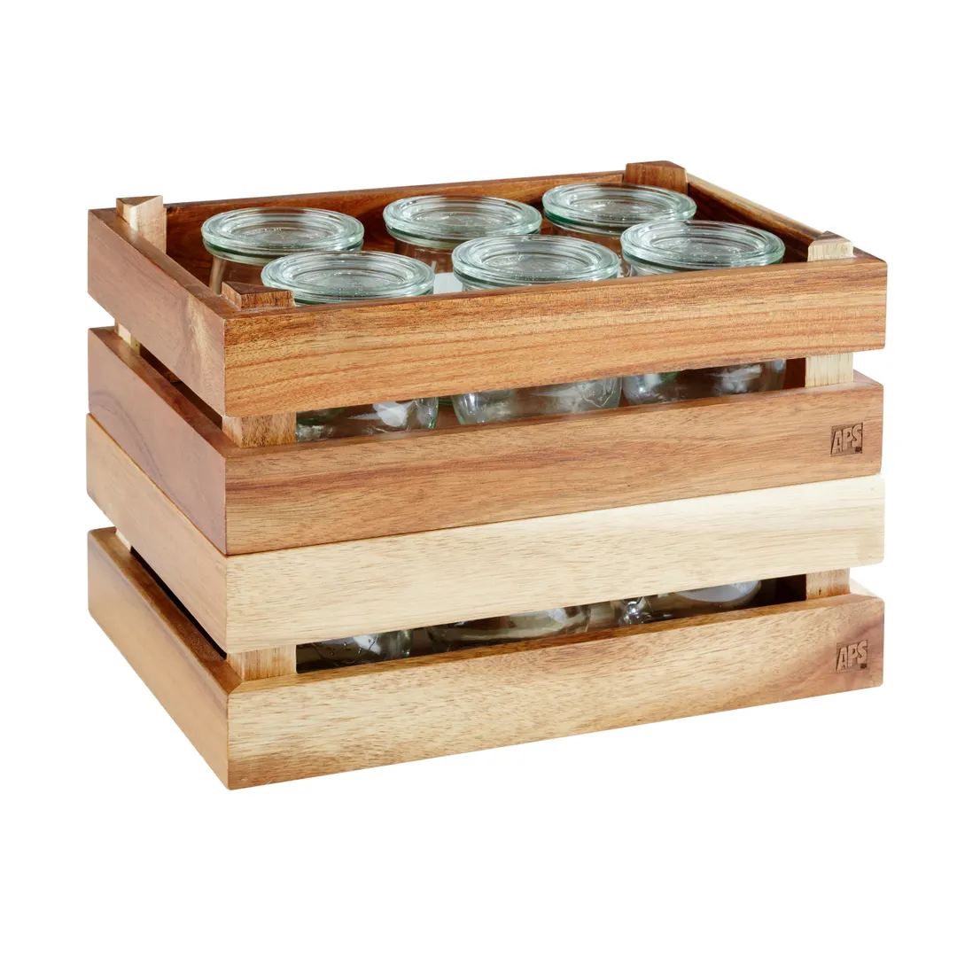 APS Germany APS 11622 - Acacia Rectangular Serving Crate, 11½" x 7⅜" x 4¼", GN 1/4 - 1/Case