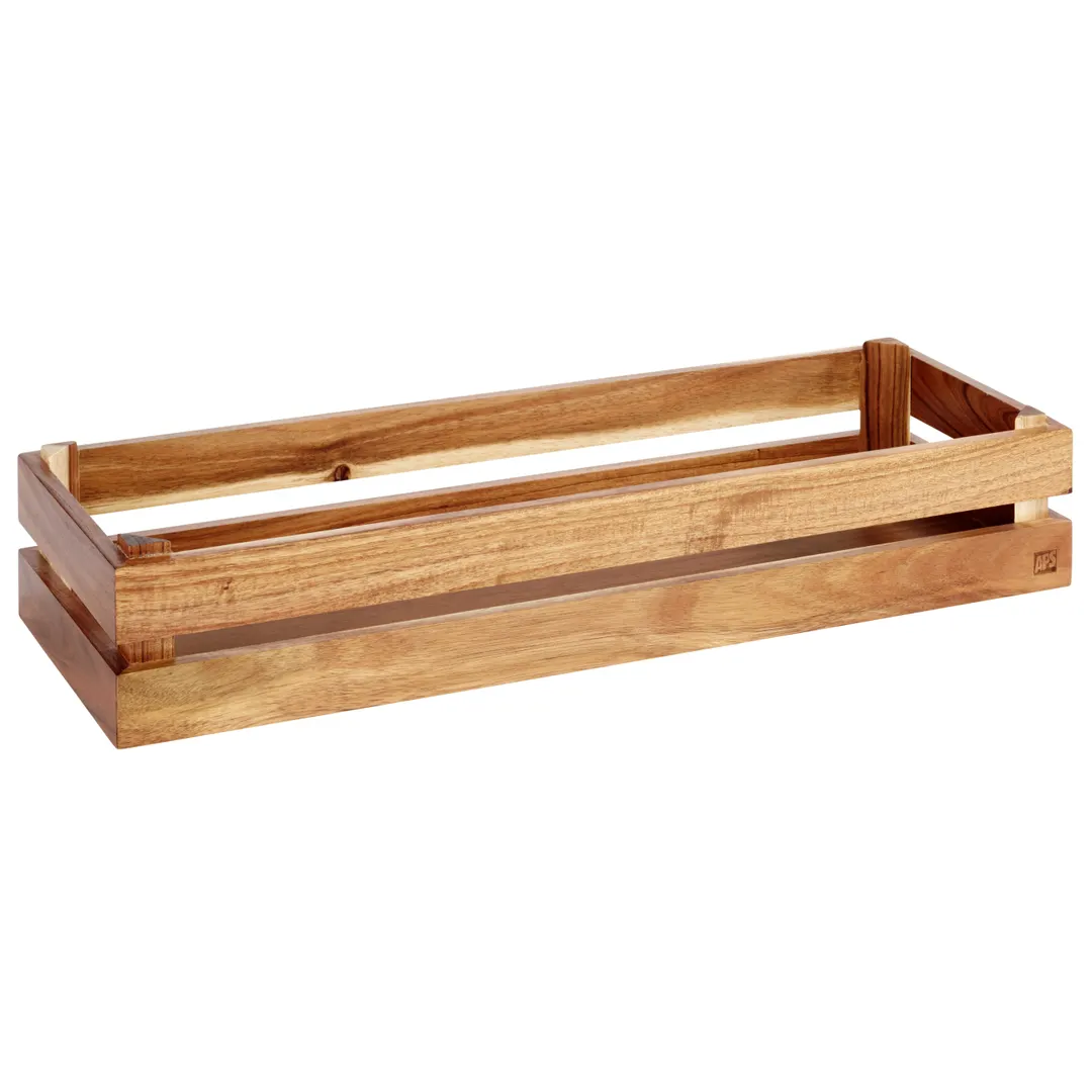 APS Germany APS 11623 Rectangular Acacia Wood Crate 21"-7/8" x 7"-3/8" x 4"-1/4" GN 2/4 Bin Base  - 1/Case