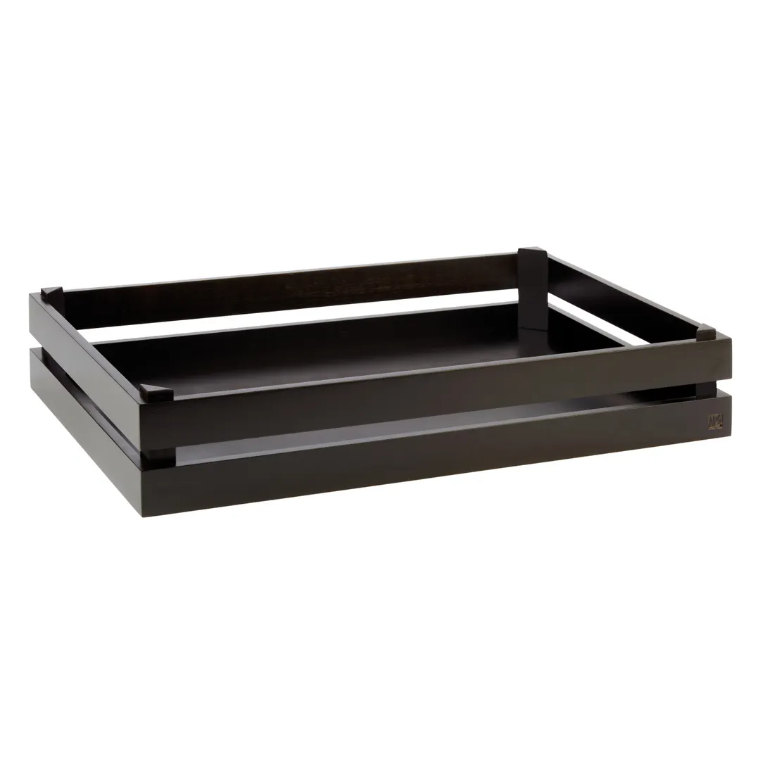 APS Germany APS 11626 - Acacia Wood Crate, Black, 21"8" L x 13"8" W x 4"1/4" H, GN 1/1 - 1/Case