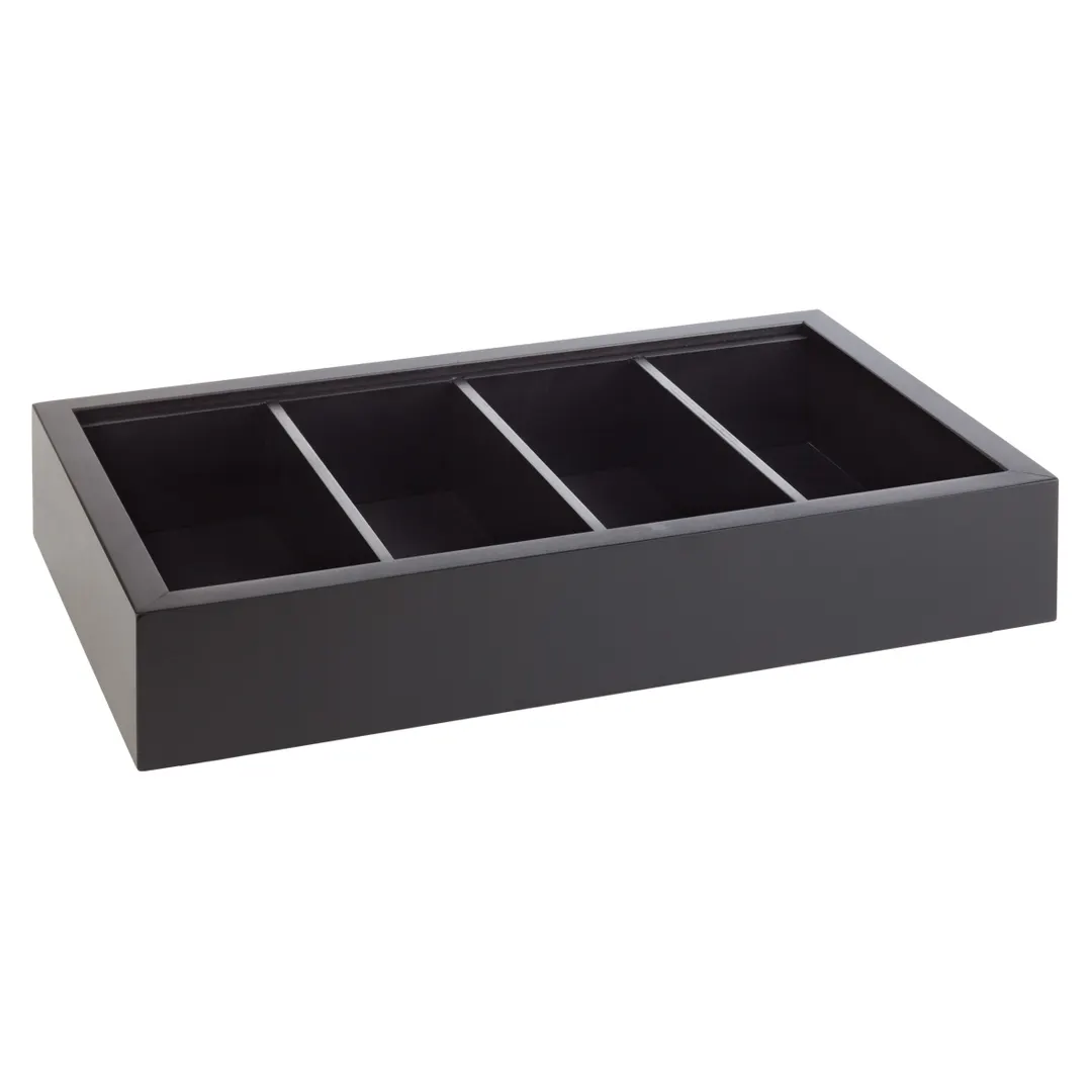 APS Germany APS 14956 Cutlery Tray, GN 1/1, 20-7/8" L x 12-7/8" W x 4-3/8" H, 4‑Section Wood, Black - 1/Case