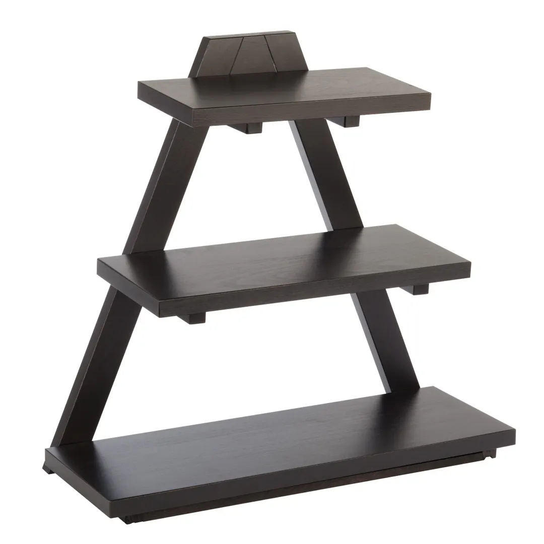 APS Germany APS 14966 - Triangular 3‑Tier Buffet Stand 20"7/8" L x 8"3/8" W Black Wood - 1/Case