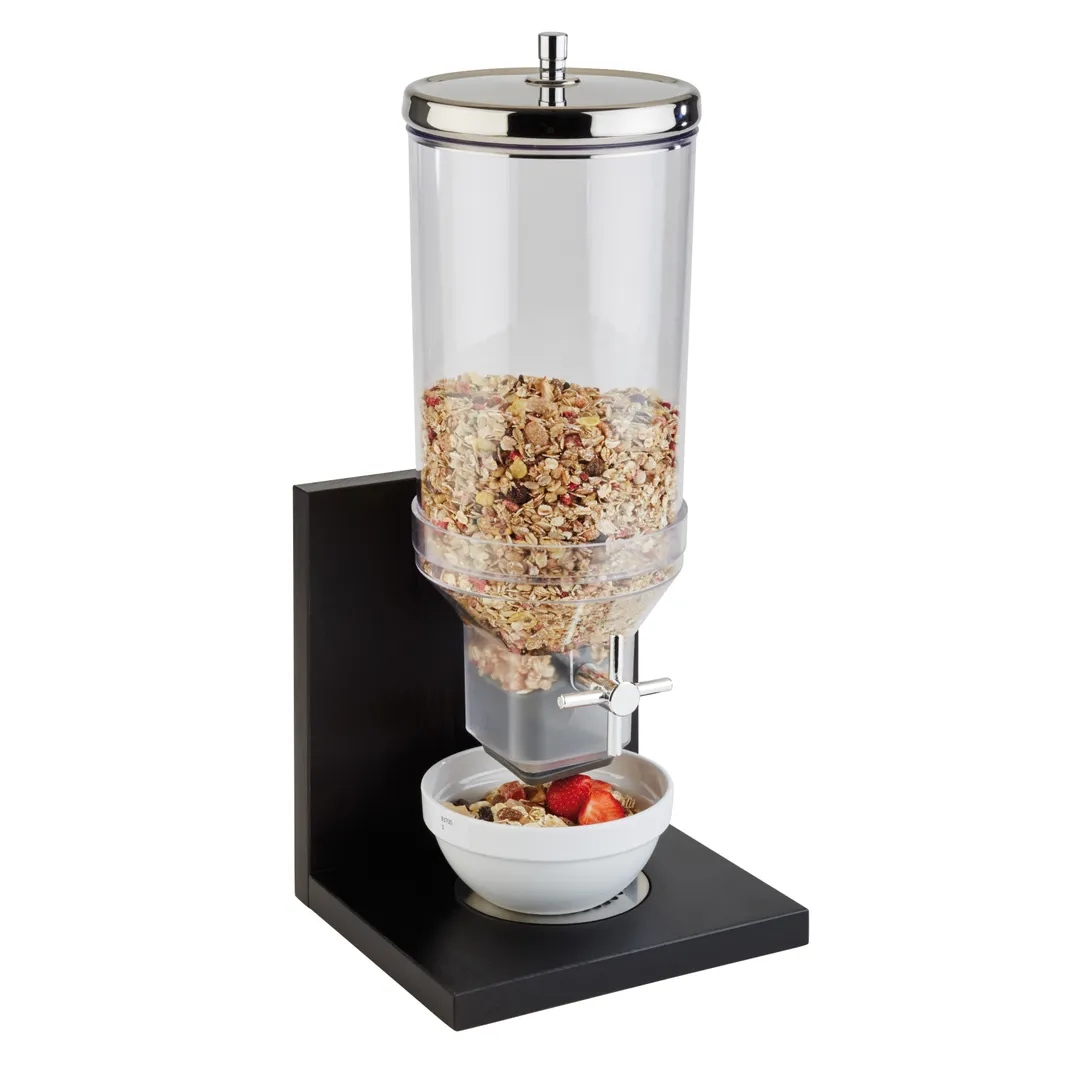 APS Germany APS 14987 Cereal Dispenser, 4 L, 8‑3/8" × 7‑7/8" × 22", SAN Canister, Wood Base - Case